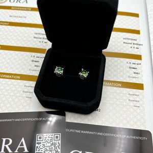 New 2ctw Certified VVS Green Moissanite Diamond Earrings